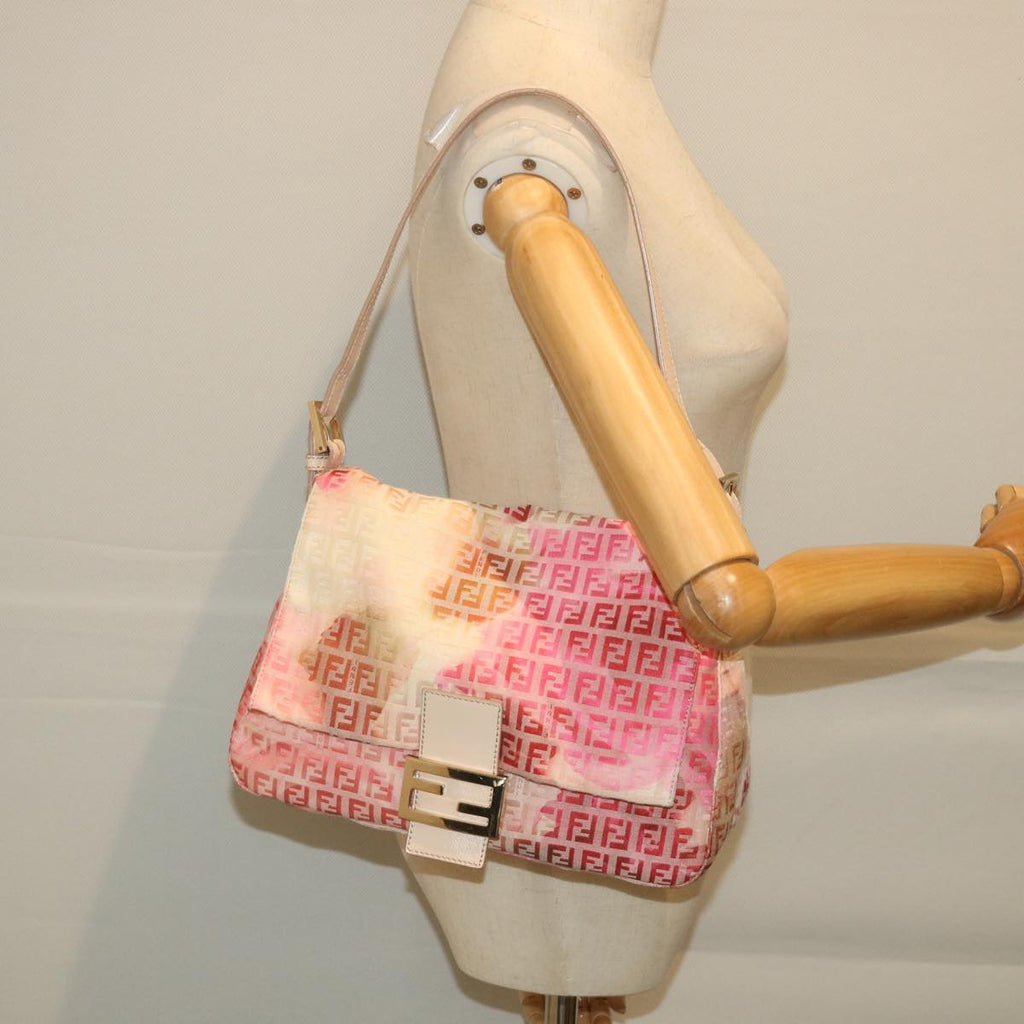 FENDI Zucchino Canvas Mamma Baguette Shoulder Bag Pink58332