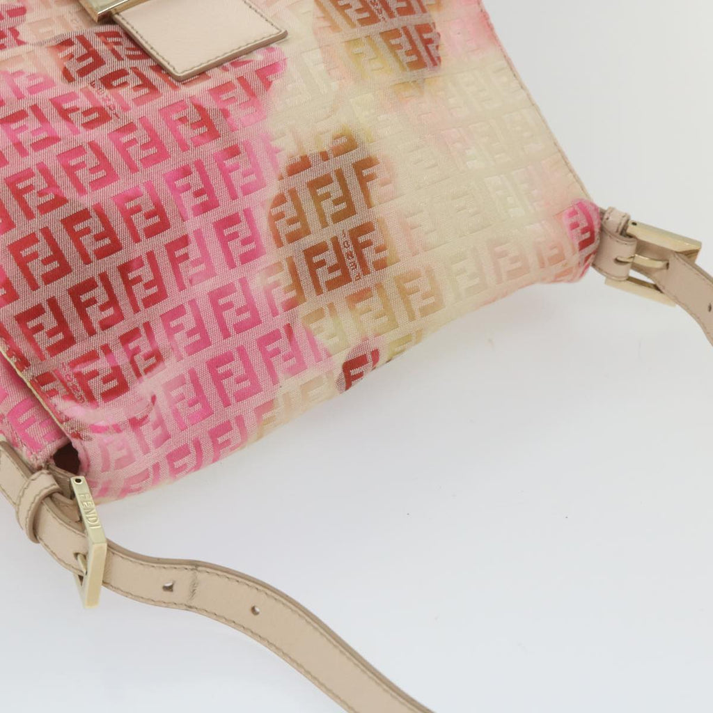 FENDI Zucchino Canvas Mamma Baguette Shoulder Bag Pink58332