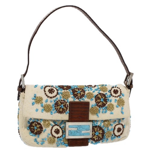 FENDI Mamma Baguette Shoulder Bag Canvas Brown White58340A