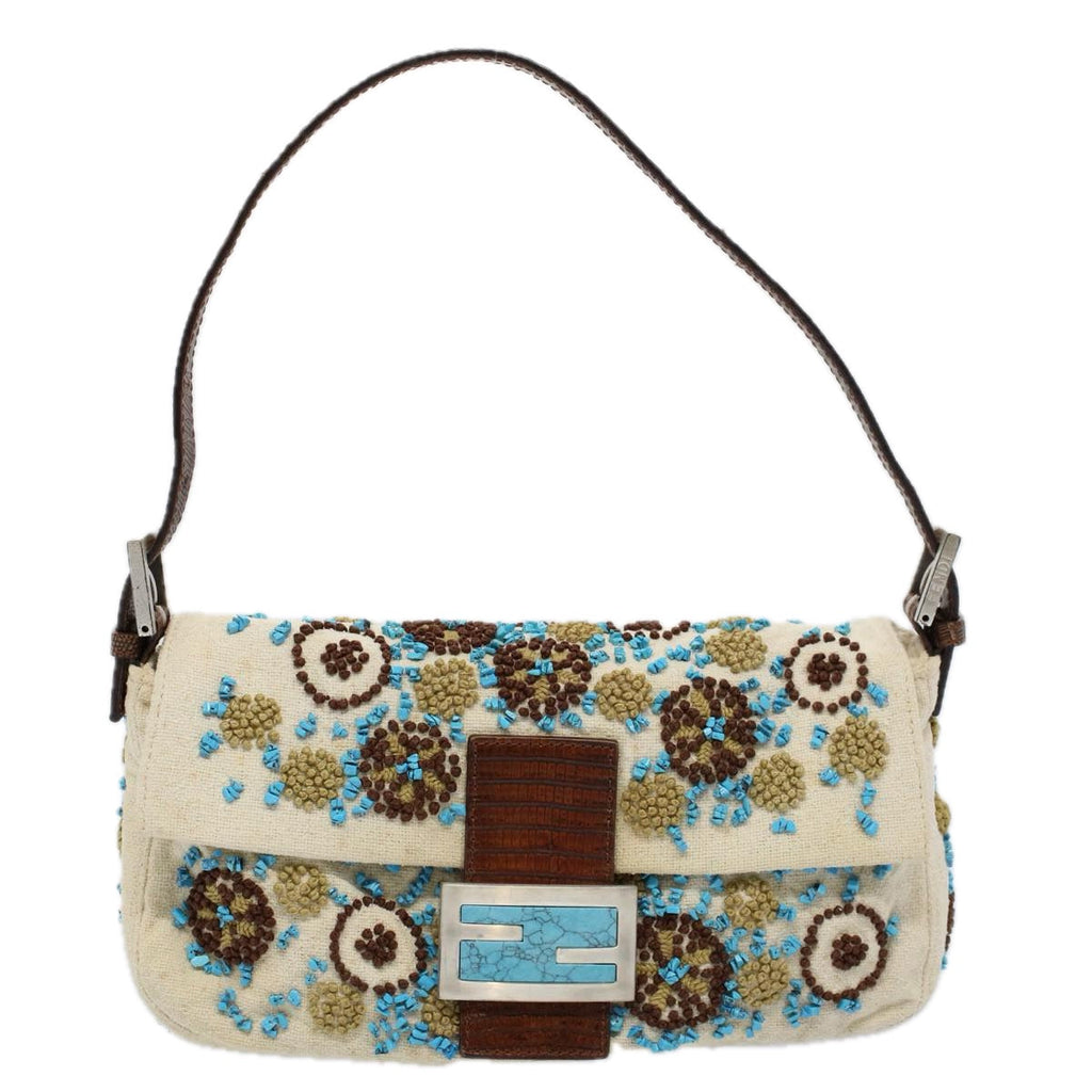 FENDI Mamma Baguette Shoulder Bag Canvas Brown White58340A