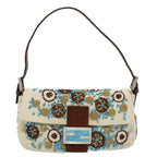 FENDI Mamma Baguette Shoulder Bag Canvas Brown White58340A
