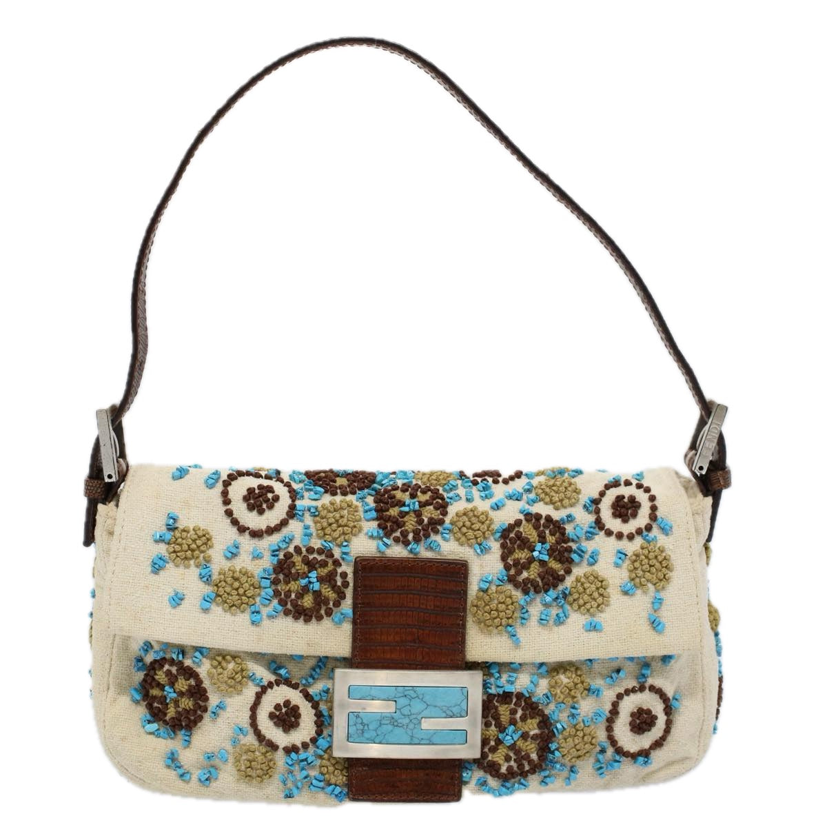 FENDI Mamma Baguette Shoulder Bag Canvas Brown White58340A
