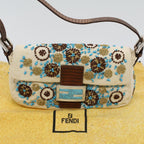 FENDI Mamma Baguette Shoulder Bag Canvas Brown White58340A