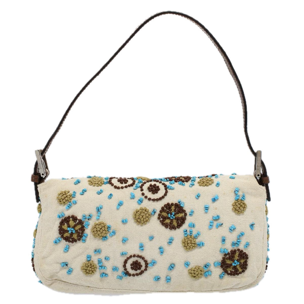 FENDI Mamma Baguette Shoulder Bag Canvas Brown White58340A