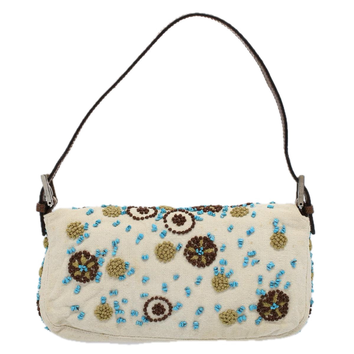 FENDI Mamma Baguette Shoulder Bag Canvas Brown White58340A