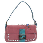 FENDI Mamma Baguette Shoulder Bag Suede Pink 2454 26424 09958420A