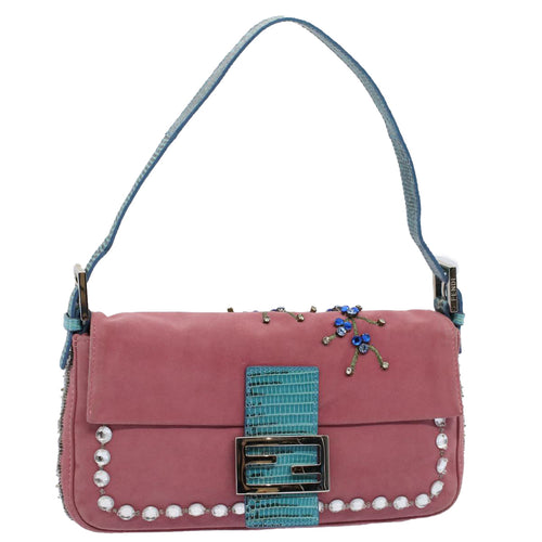 FENDI Mamma Baguette Shoulder Bag Suede Pink 2454 26424 09958420A