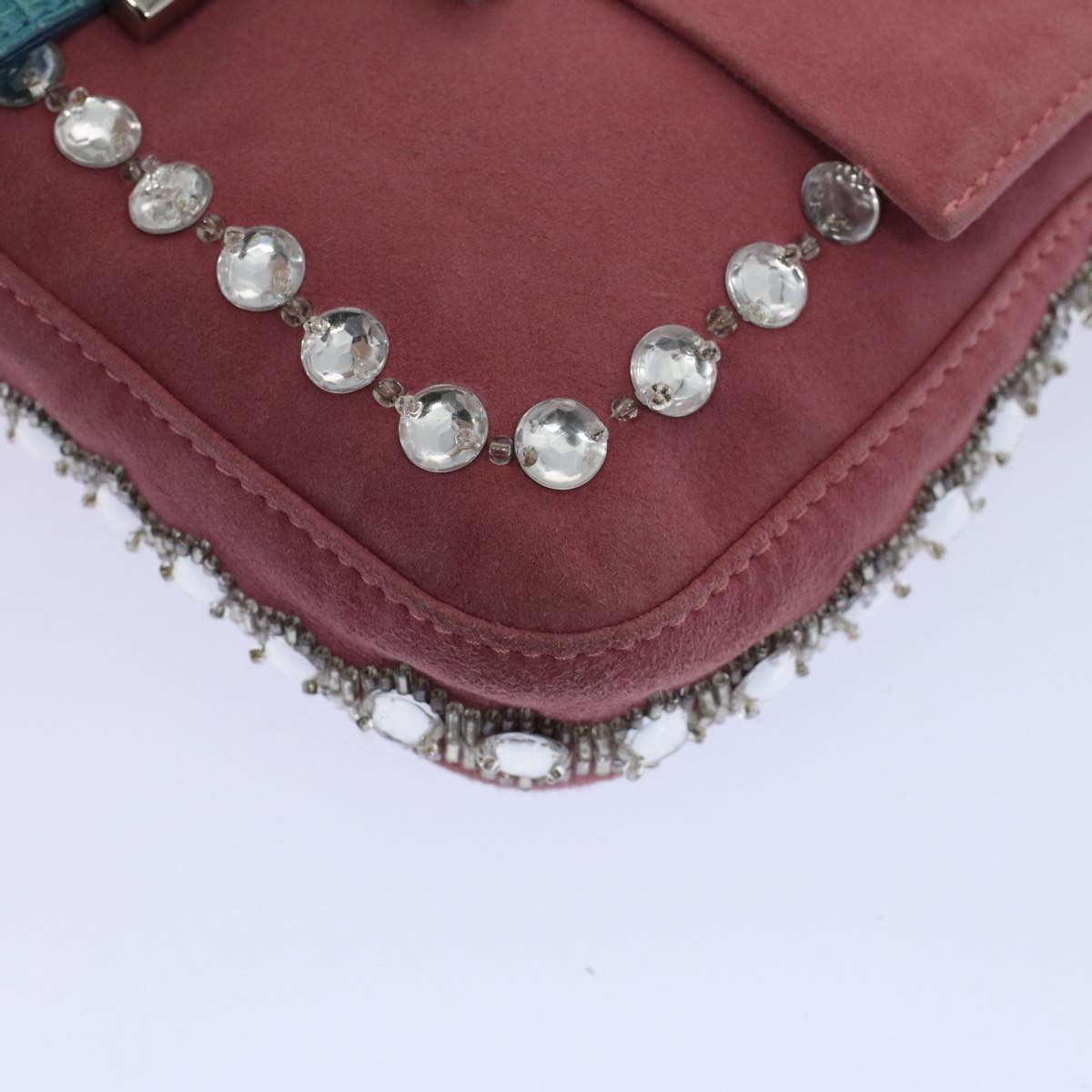 FENDI Mamma Baguette Shoulder Bag Suede Pink 2454 26424 09958420A