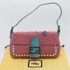 FENDI Mamma Baguette Shoulder Bag Suede Pink 2454 26424 09958420A