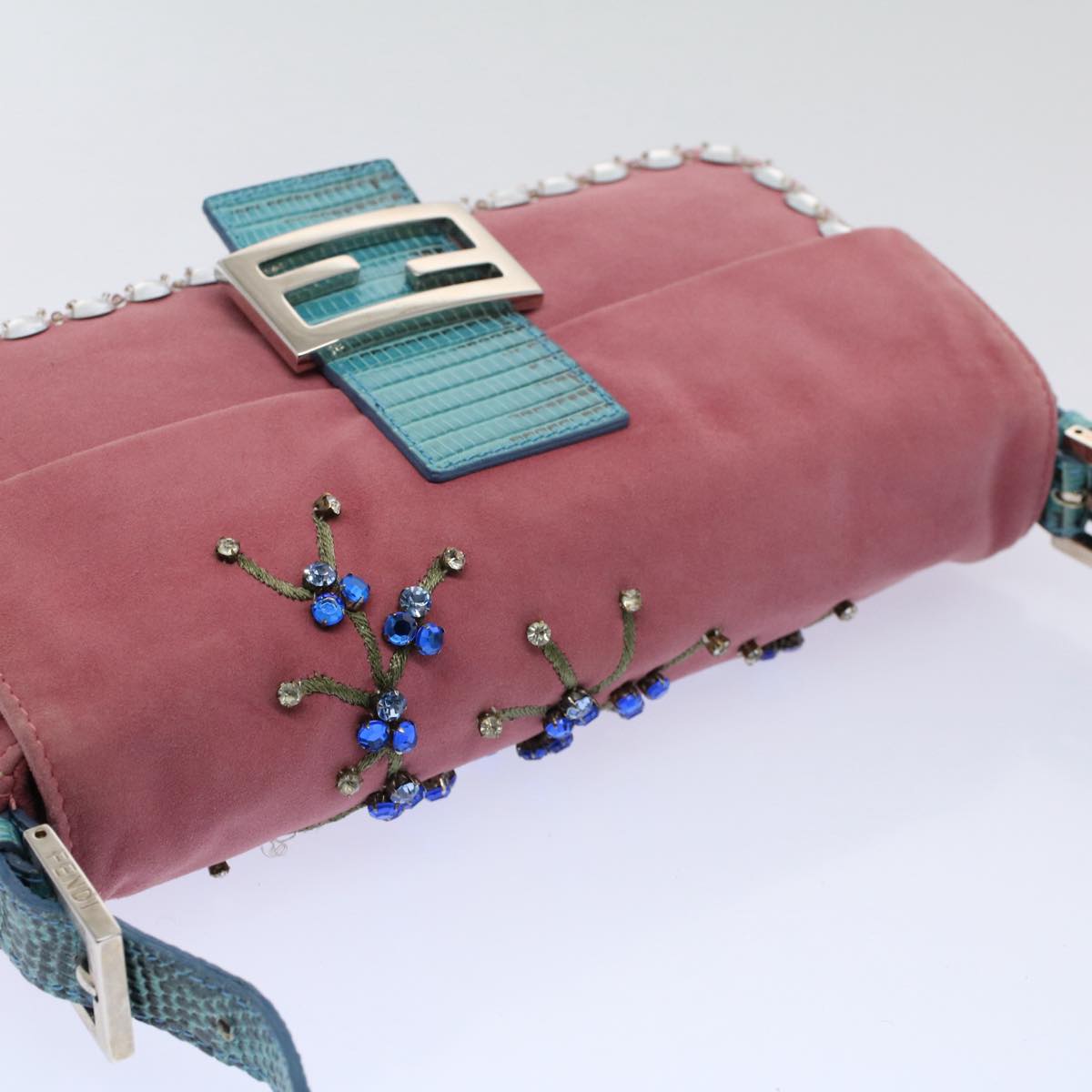 FENDI Mamma Baguette Shoulder Bag Suede Pink 2454 26424 09958420A