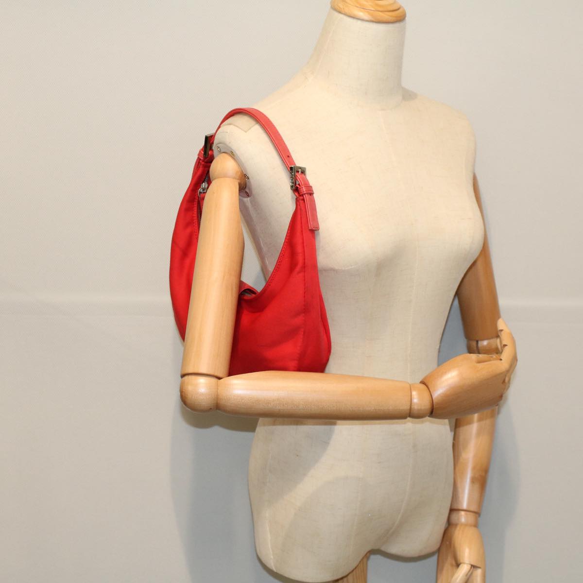 FENDI Mamma Baguette Shoulder Bag Nylon Red58610