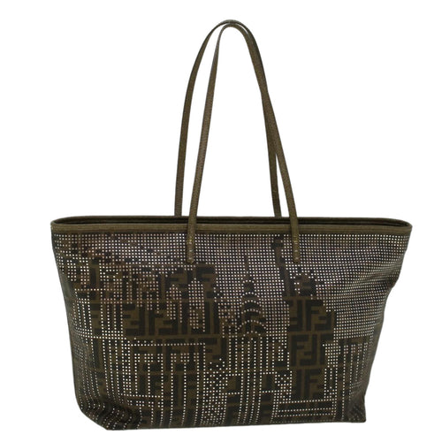 FENDI Zucca Canvas New York Tote Bag PVC Leather Brown Silver58639
