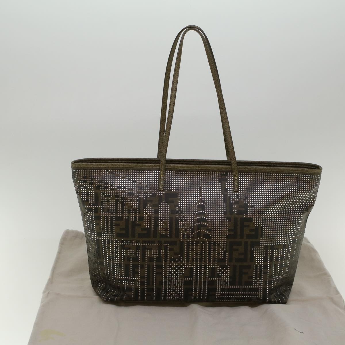 FENDI Zucca Canvas New York Tote Bag PVC Leather Brown Silver58639