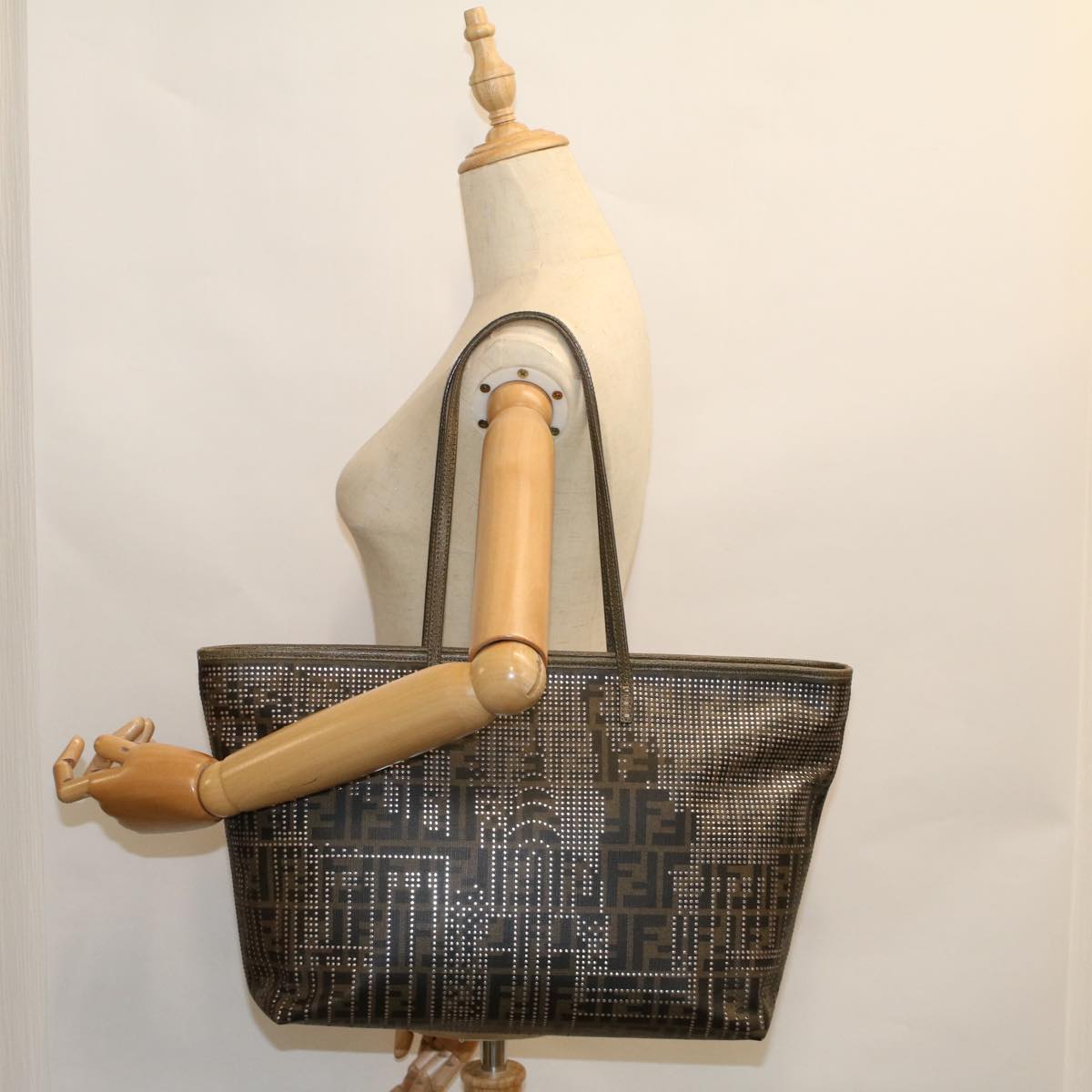 FENDI Zucca Canvas New York Tote Bag PVC Leather Brown Silver58639