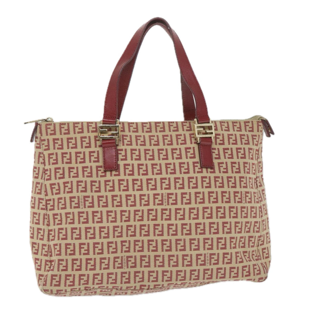 FENDI Zucchino Canvas Tote Bag Red Beige58644
