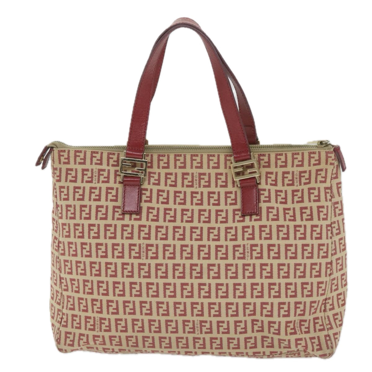 FENDI Zucchino Canvas Tote Bag Red Beige58644