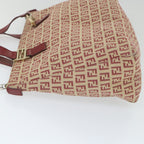 FENDI Zucchino Canvas Tote Bag Red Beige58644