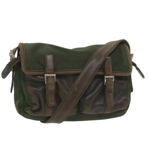 PRADA Shoulder Bag Nylon Leather Khaki 58683