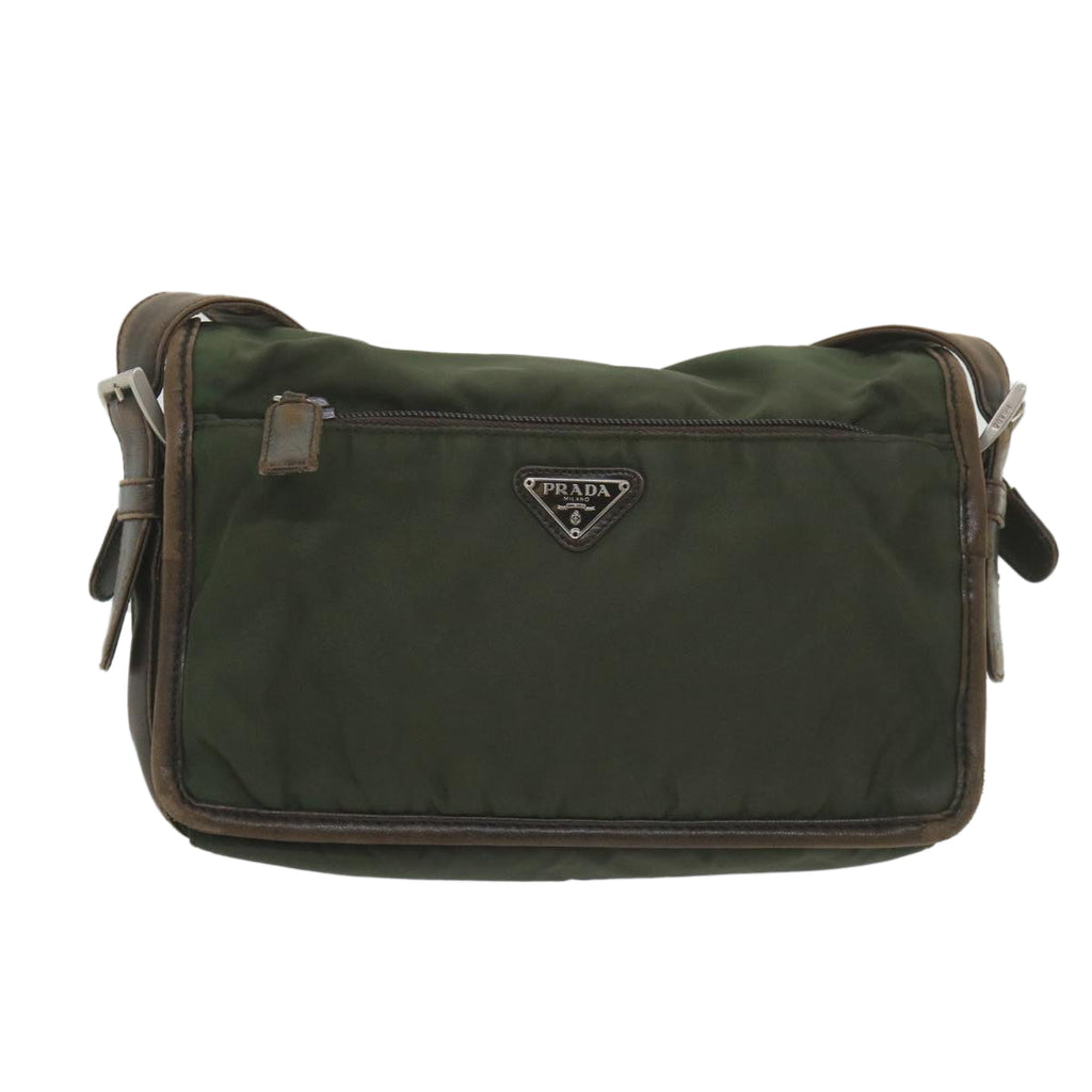 PRADA Shoulder Bag Nylon Leather Khaki 58683
