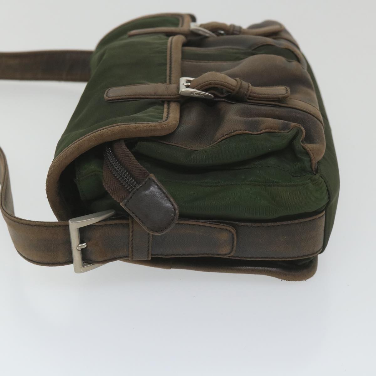 PRADA Shoulder Bag Nylon Leather Khaki 58683