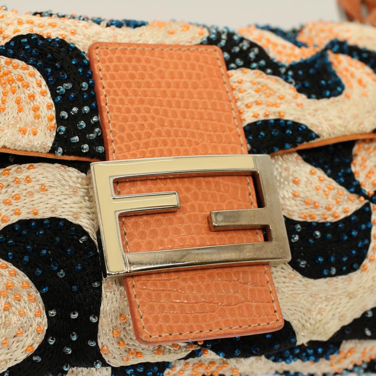 FENDI Mamma Baguette Shoulder Bag beads White Orange58824A