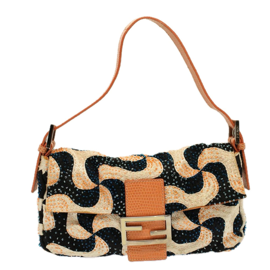 FENDI Mamma Baguette Shoulder Bag beads White Orange58824A