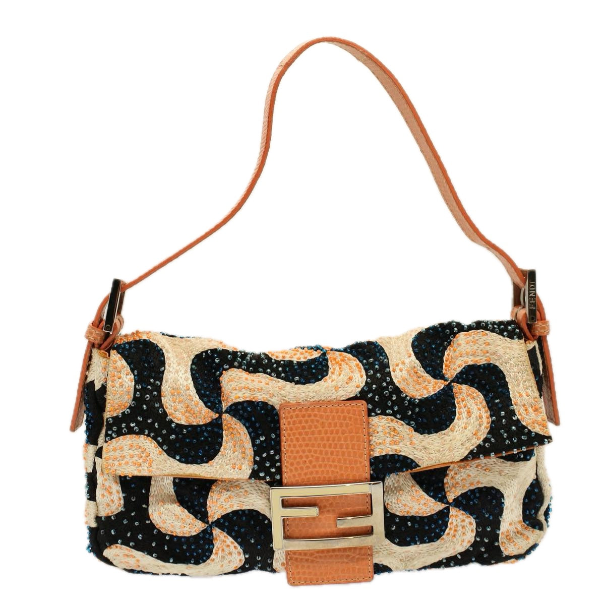 FENDI Mamma Baguette Shoulder Bag beads White Orange58824A
