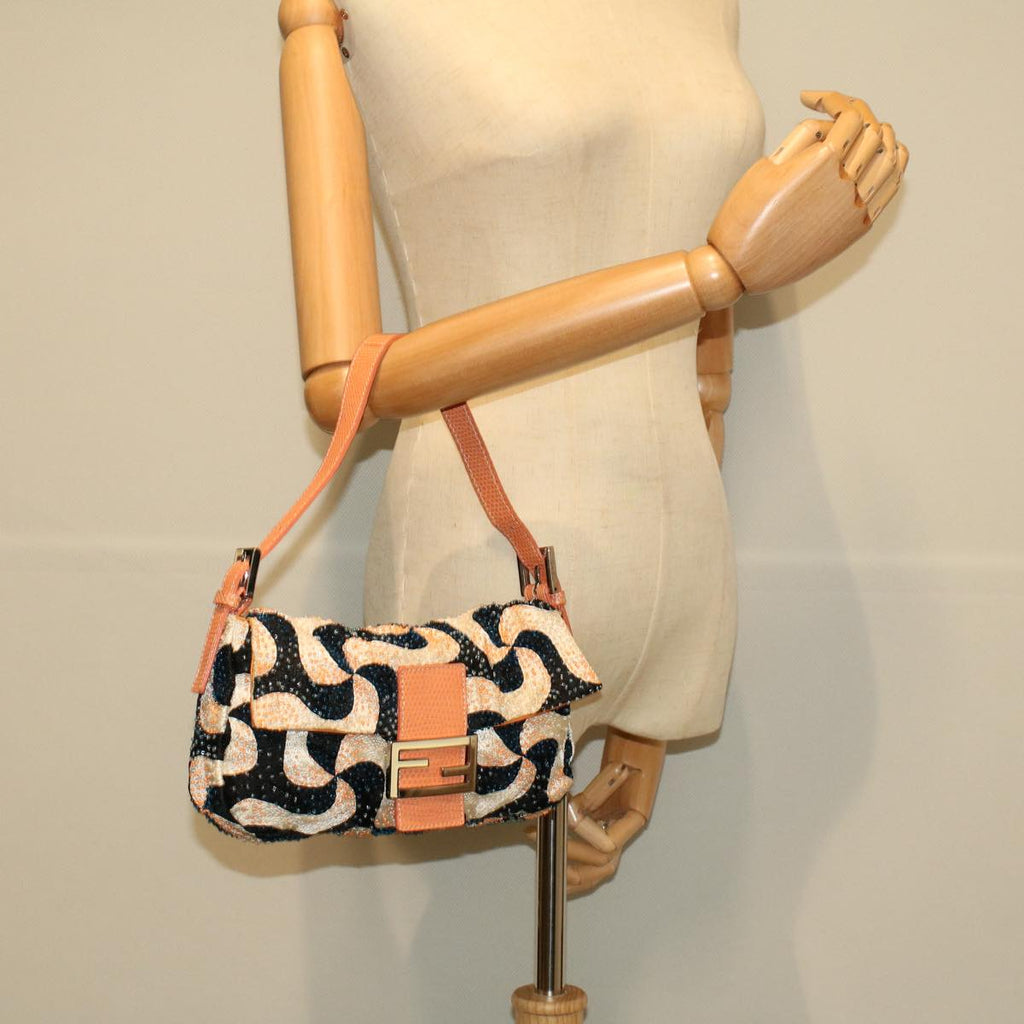 FENDI Mamma Baguette Shoulder Bag beads White Orange58824A