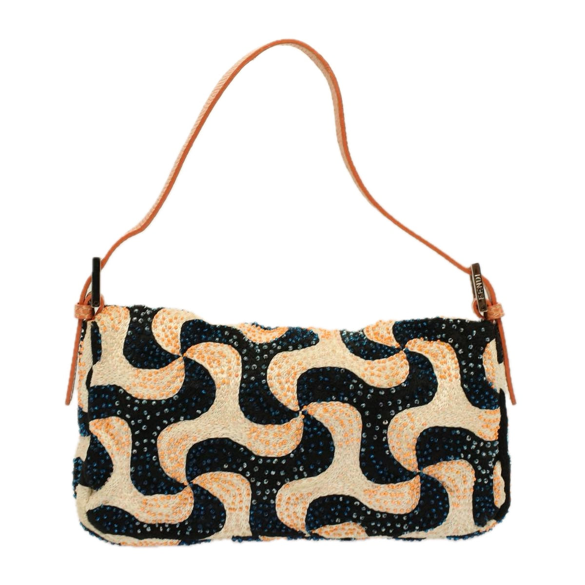 FENDI Mamma Baguette Shoulder Bag beads White Orange58824A