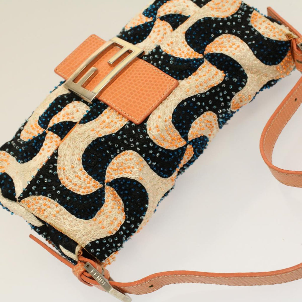 FENDI Mamma Baguette Shoulder Bag beads White Orange58824A