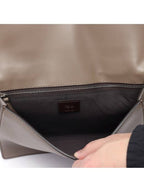 Fendi FF Flat Baguette Leather Cross Bag Grey
