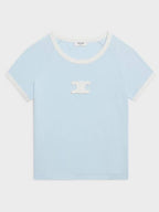 CELINE Triomphe Cotton Jersey Short Sleeve T-Shirt Pastel Blue