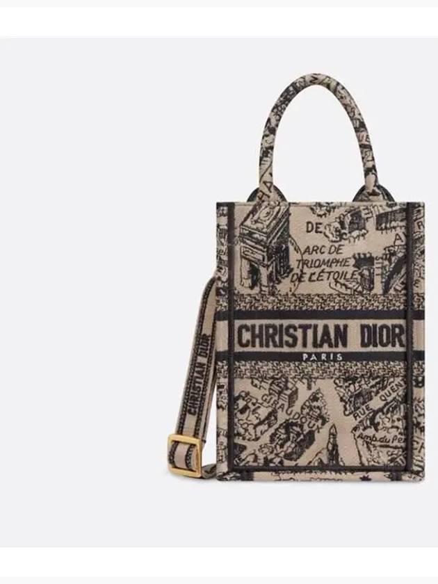Plan De Paris Embroidery Phone Mini Book Tote Bag Black Beige Dior