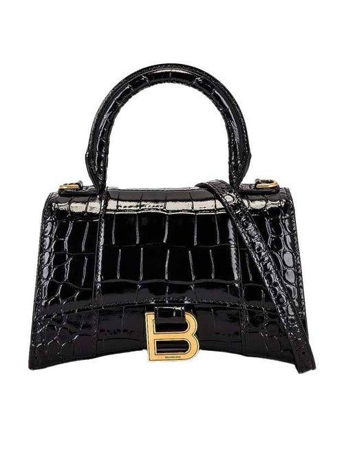 Balenciaga Hourglass Crocodile Embossed Leather XS Tote Bag Black