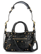 Balenciaga Neo Cagole Small Crocodile Embossed Leather Tote Bag Black