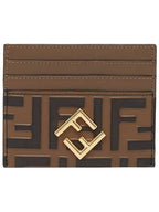 Fendi Logo Diamond Leather Card Wallet Brown