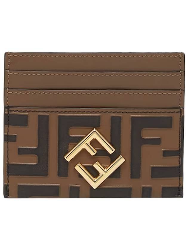 Fendi Logo Diamond Leather Card Wallet Brown