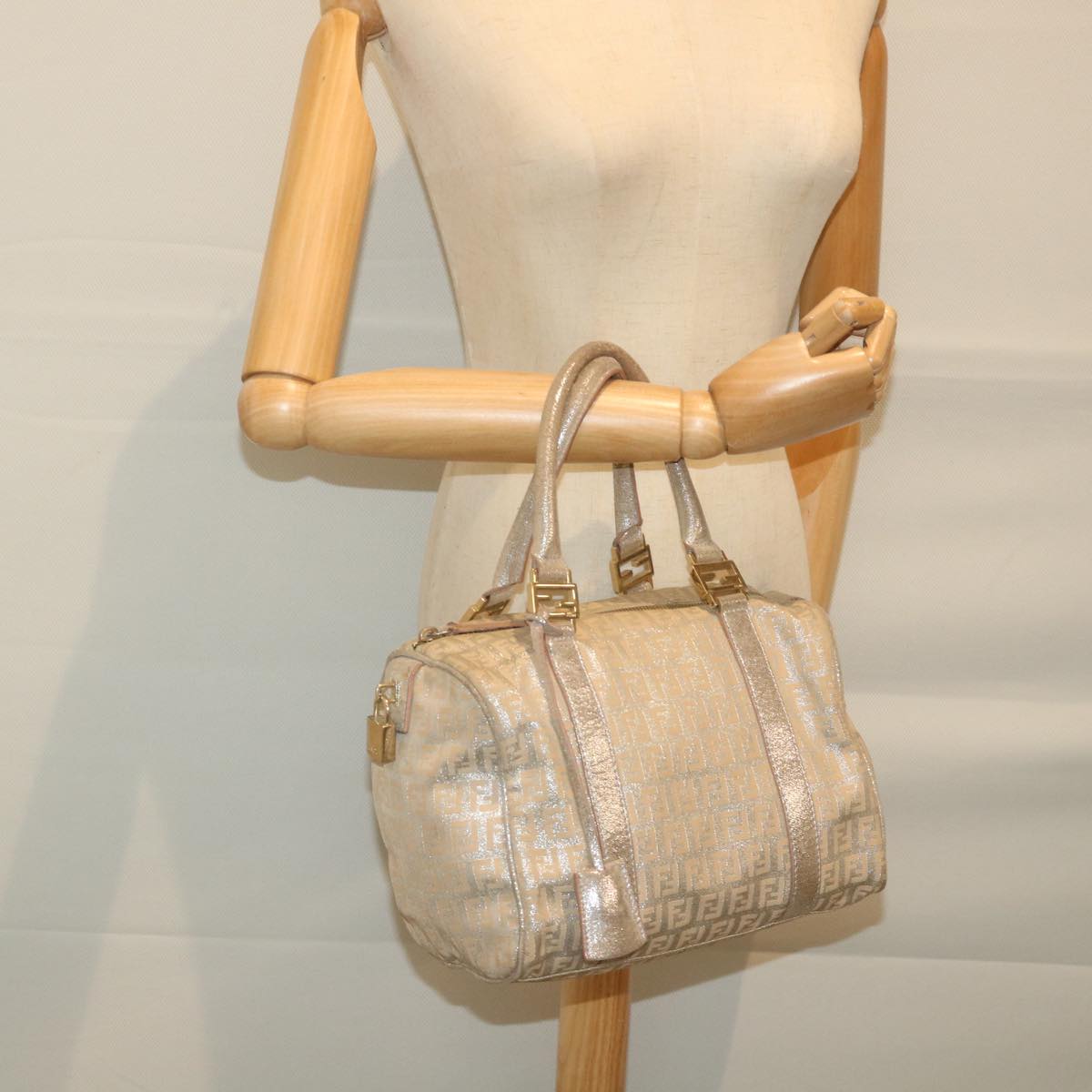 FENDI Zucchino Canvas Hand Bag Silver59329