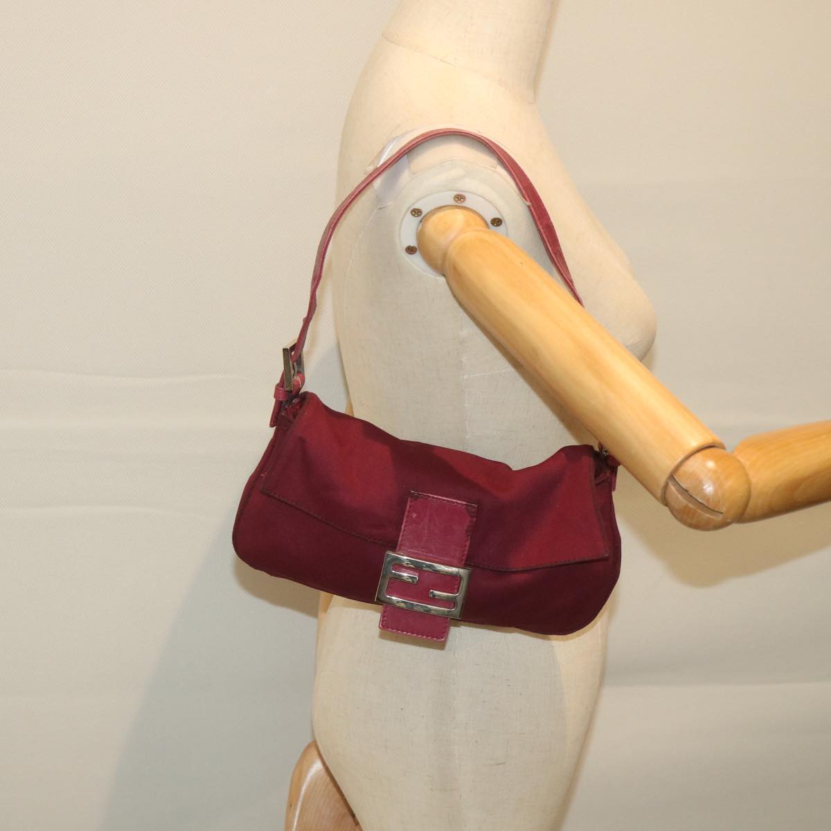 FENDI Mamma Baguette Shoulder Bag Nylon Bordeaux 2308 26424 01859458