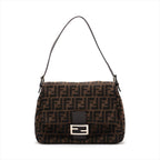 Fendi Zucca Mammaket Canvas  Leather Shoulder Bag Brown Fence