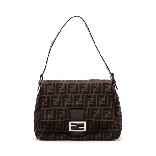 Fendi Zucca Mammaket Canvas  Leather Shoulder Bag Brown Fence