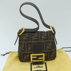 FENDI Zucca Canvas Mini Mamma Baguette Hand Bag Black Brown59810A