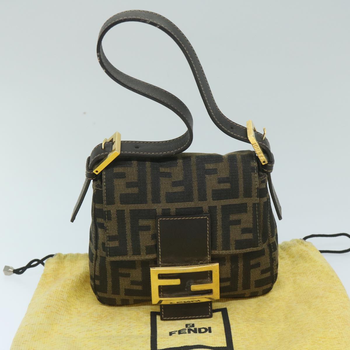 FENDI Zucca Canvas Mini Mamma Baguette Hand Bag Black Brown59810A