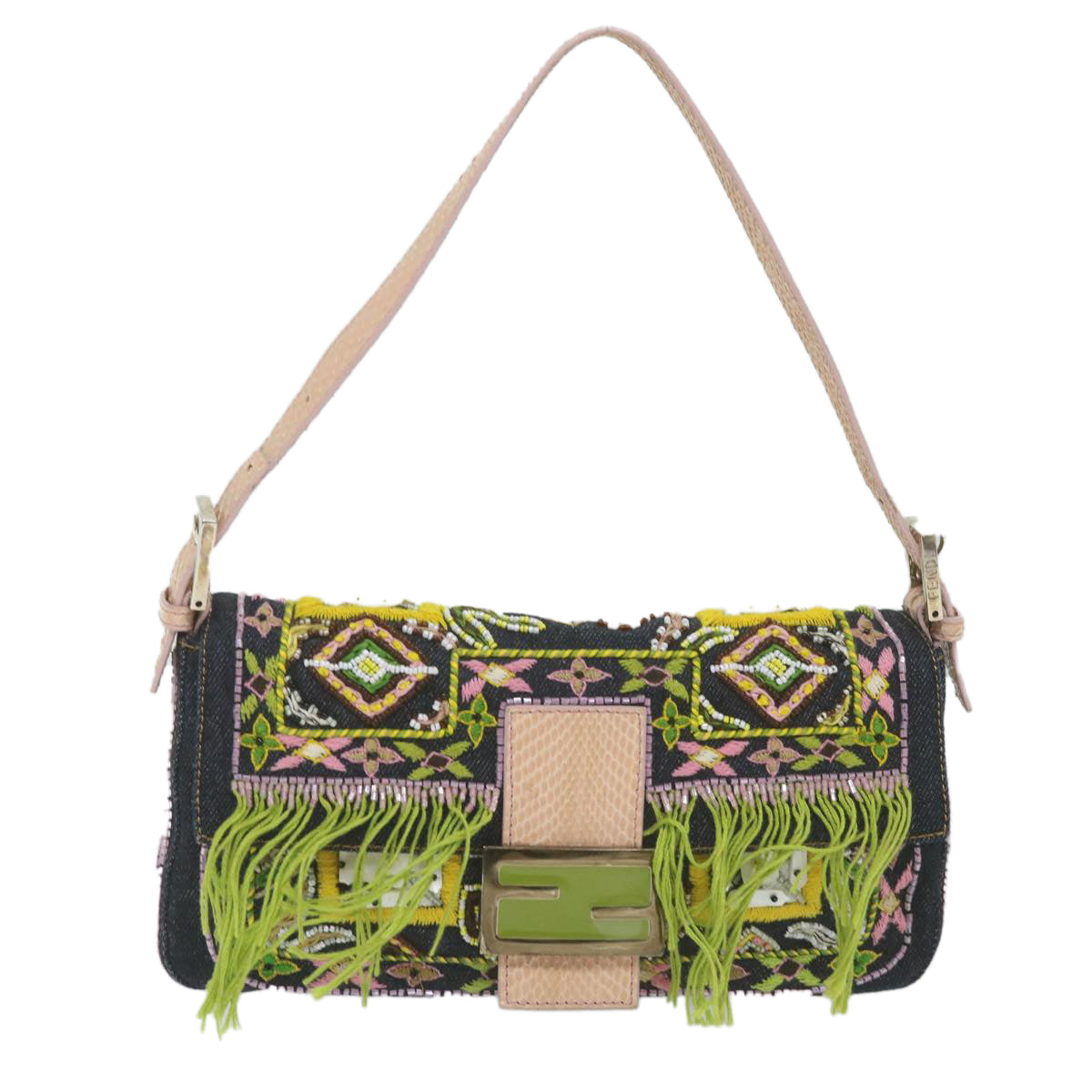 FENDI Mamma Baguette Shoulder Bag Denim Navy59814A