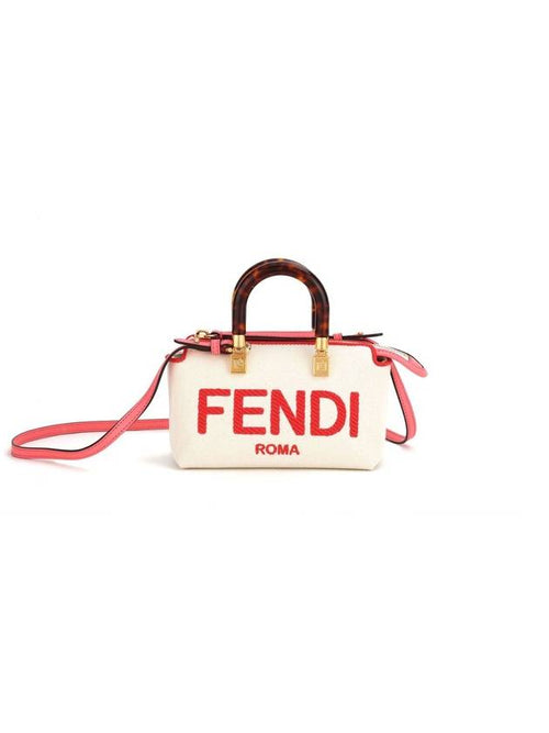 Fendi By The Way Small Canvas Tote Bag Red White