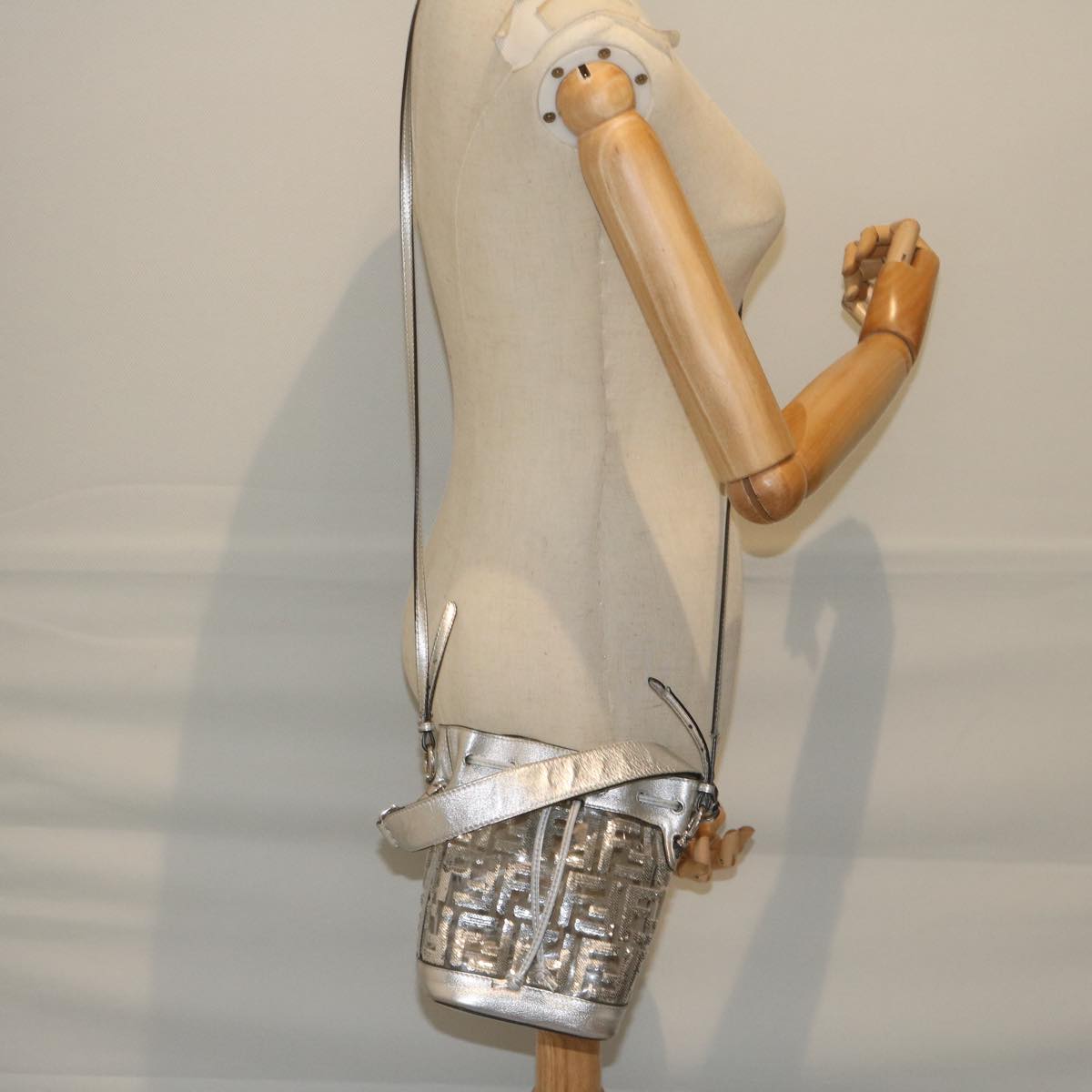 FENDI Zucca Canvas Montrezor Shoulder Bag Silver59882A