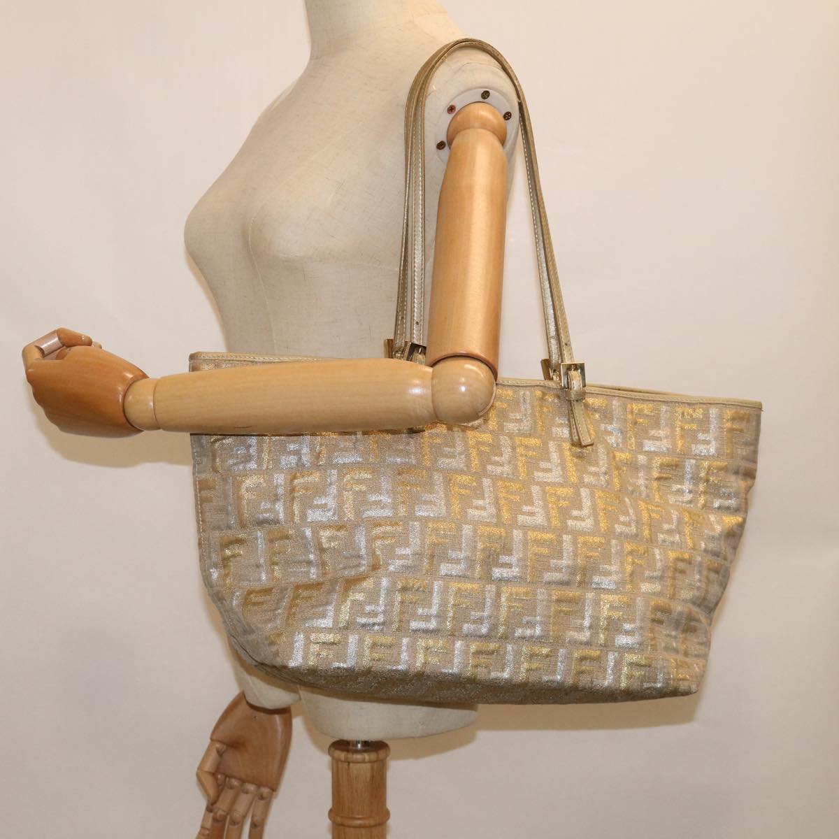 FENDI Zucca Canvas Tote Bag Gold Silver59911