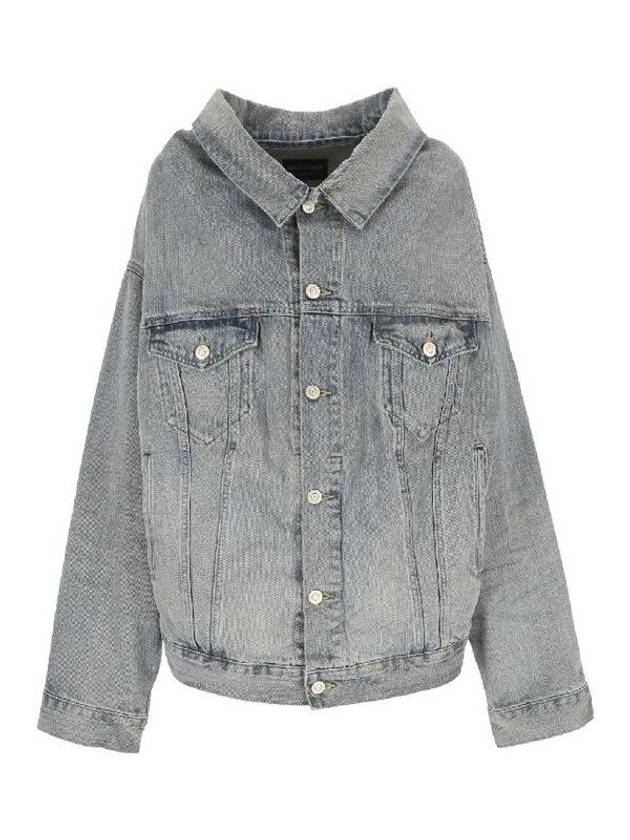 Balenciaga Off-Shoulder Denim Jacket Blue
