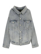 Balenciaga Off-Shoulder Denim Jacket Blue