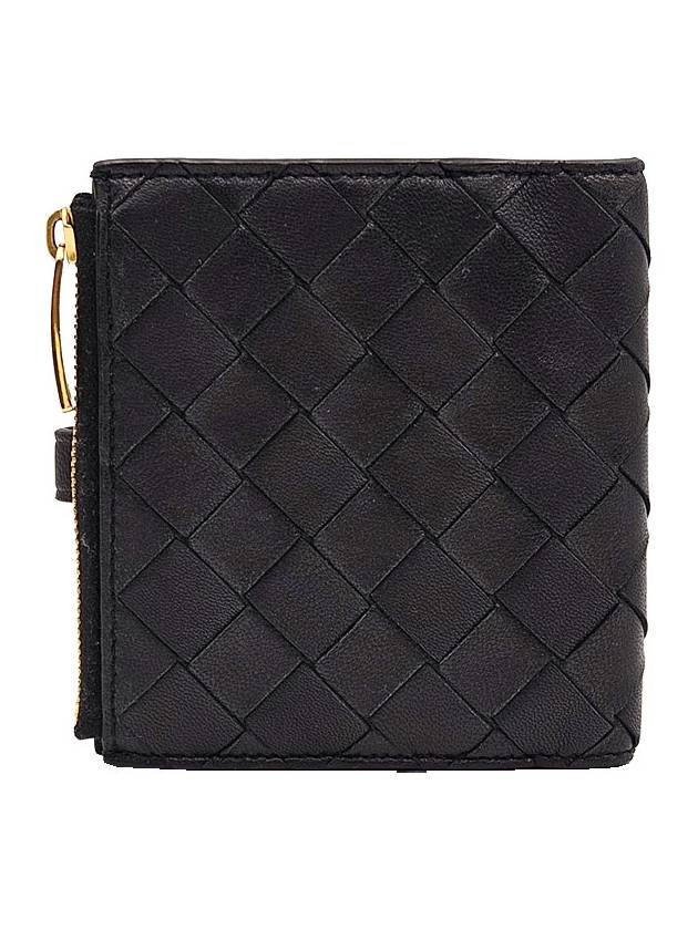 Bottega Veneta Bottega Veneta 600270 Black Intrecciato Folder Zipper Half Wallet